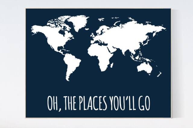 Navy World Map Print Kid's Nursery Wall Art - image 1