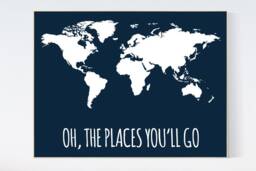 Navy World Map Print Kid's Nursery Wall Art - thumbnail 1