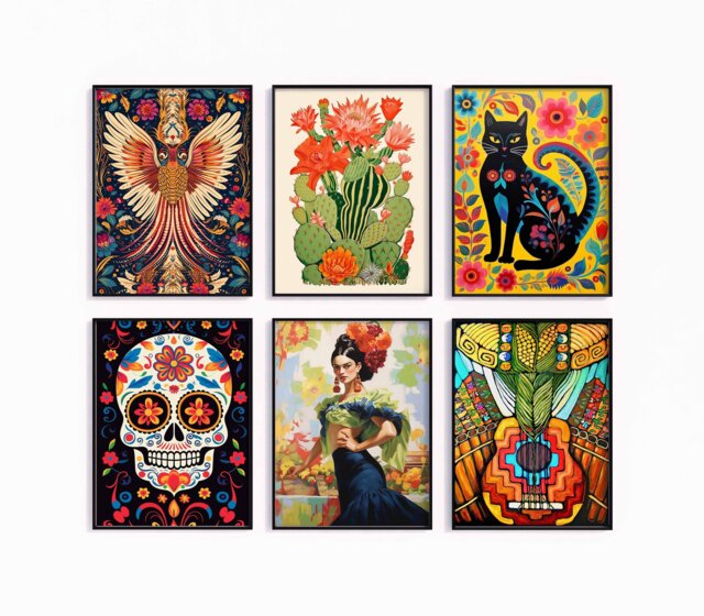 Mexican Gallery Wall Poster Set, 6 Print Floral Print, Cactus Art, Latin Art Decor - image 1