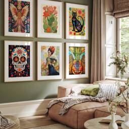 Mexican Gallery Wall Poster Set, 6 Print Floral Print, Cactus Art, Latin Art Decor - thumbnail 3