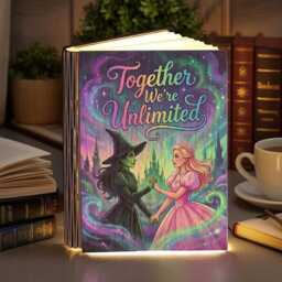 Together We're Unlimited Book Lamp, Wicked Folding Elphaba & Glinda Night Light, Wizard Witch Reading Lamp - thumbnail 1