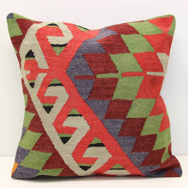 Handmade Turkish Kilim Pillow Cover 20x20 Retro Woven Cushion - image 1