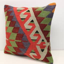 Handmade Turkish Kilim Pillow Cover 20x20 Retro Woven Cushion - thumbnail 3