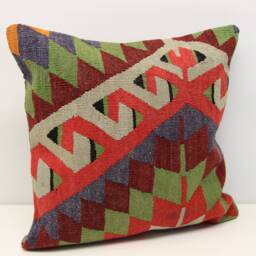 Handmade Turkish Kilim Pillow Cover 20x20 Retro Woven Cushion - thumbnail 2