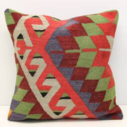 Handmade Turkish Kilim Pillow Cover 20x20 Retro Woven Cushion - thumbnail 1