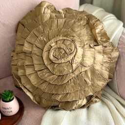 Dull Beige Satin Ruffled Rose 16 Inch Modern Round Pillow Cover - Ruffles - thumbnail 1