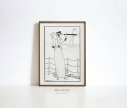 Vintage Woman Art Print, Black & White Parisian Girl Poster, French Fashion Wall Art, Deco Canvas, Mid Century Home Decor, Digital - thumbnail 1