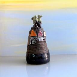 Handmade Ceramic Jerusalem Sculpture - Mediterranean Naive Style Housewarming Gift Israeli Art - thumbnail 3
