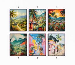 Haiti Poster Set, Caribbean Travel Prints, Floral Art, Tropical Decor, Folk Art Poster, Gallery Wall, Gift, A1/A2/A3/A4 - thumbnail 1