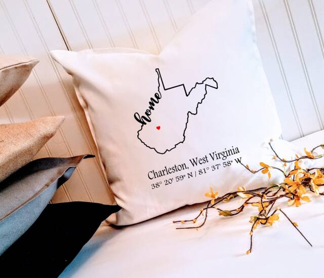 West Virginia Home 18 Or 20 Inch Custom Pillow Cover, Choose Your Coordinates, Housewarming Gift, Hostess Realtor Client Gift - image 1