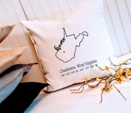 West Virginia Home 18 Or 20 Inch Custom Pillow Cover, Choose Your Coordinates, Housewarming Gift, Hostess Realtor Client Gift - thumbnail 1