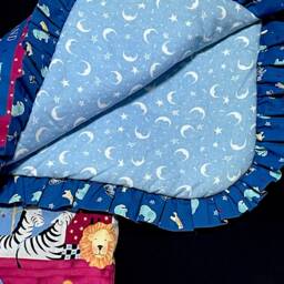 Noah's Ark Baby Crib Quilt, Sale Discount -Assembled & Sewn, Ready To Tie Or Blue Yellow Red, Cotton Fabric, Blanket, Moon Stars - thumbnail 4
