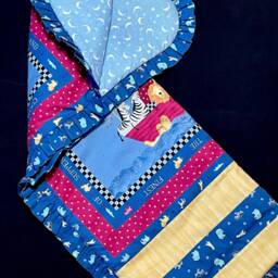 Noah's Ark Baby Crib Quilt, Sale Discount -Assembled & Sewn, Ready To Tie Or Blue Yellow Red, Cotton Fabric, Blanket, Moon Stars - thumbnail 2