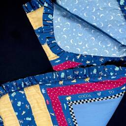 Noah's Ark Baby Crib Quilt, Sale Discount -Assembled & Sewn, Ready To Tie Or Blue Yellow Red, Cotton Fabric, Blanket, Moon Stars - thumbnail 3