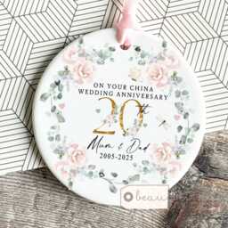 Personalised China Wedding Anniversary Gift, 20Th Anniversary, Ruby Silver Golden Diamond, Gift For Couple, Floral Ceramic Small Vase Jug Mug - thumbnail 3