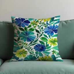 Blue Green Floral Cushion Cover, Bold Botanical Flower Pillowcase, Soft Decorative Throw Pillow Cover