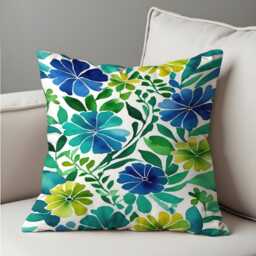 Blue Green Floral Cushion Cover, Bold Botanical Flower Pillowcase, Soft Decorative Throw Pillow Cover - thumbnail 4
