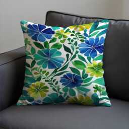 Blue Green Floral Cushion Cover, Bold Botanical Flower Pillowcase, Soft Decorative Throw Pillow Cover - thumbnail 3