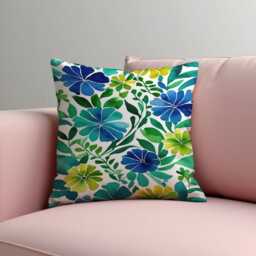 Blue Green Floral Cushion Cover, Bold Botanical Flower Pillowcase, Soft Decorative Throw Pillow Cover - thumbnail 2