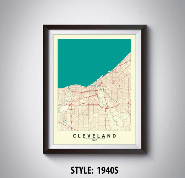 Cleveland Oh Map Art Print 1940S Style Travel Poster - image 1