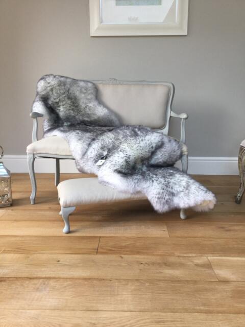 Grey Tipped Sheepskin Rug, Ivory White Double Throw, Eco - image 1
