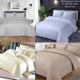 Satin Stripe Duvet Cover Tc-300 100% Egyptian Cotton Luxury Soft Quilt Bedding Set With Pillowcase in All Sizes - thumbnail 2