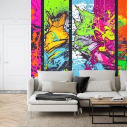 Colorful Graffiti Paint Splatter Wallpaper Mural, Easy-Install Peel & Stick - thumbnail 3