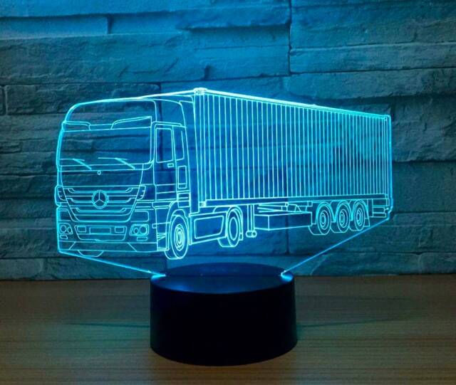 Truck, Lorry Container Truck Vehicle, Personalised 3D Smart App Control Night Light Bluetooth, Music, 7&16M Colour Mobile App , Gift Led Lamp - image 1