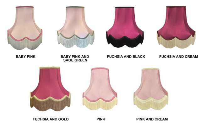 Handmade Pink Dupion Fabric Lampshades Scalloped Fringe For Table, Floor, Wall Lights - image 1