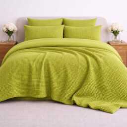 Chartreuse Green Waffle 100% Cotton Duvet Cover Set - thumbnail 4