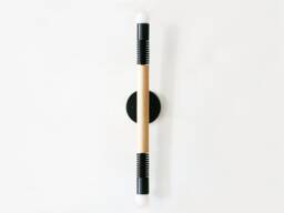 Black & Maple Wood Double Modern Sconce Light Vanity Lighting Gold Bathroom Kitchen - thumbnail 1