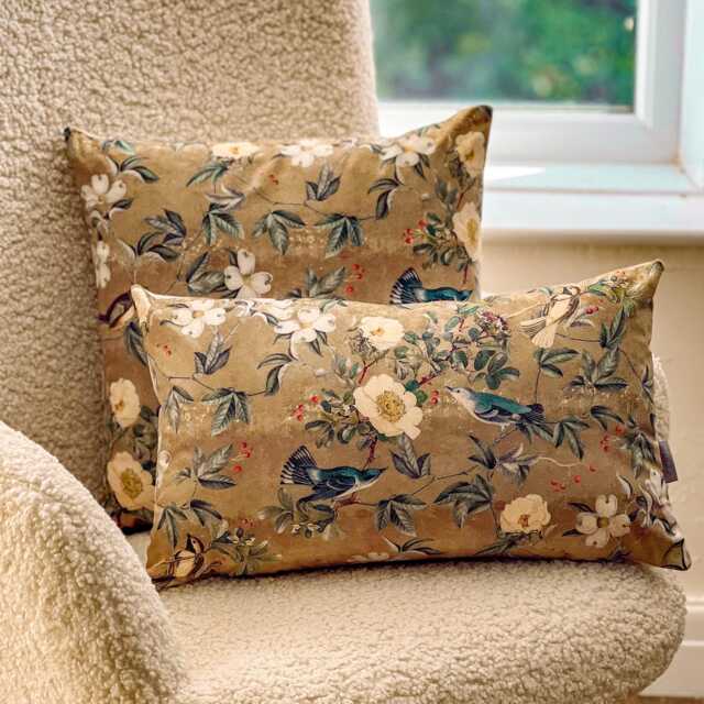 Celina Digby?? Luxury Designer Velvet Cushion Cover Pillow, Floral Design, Available in 3 Sizes Square Rectangular - Wild Rose Antique Gold - image 1
