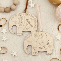 Personalized Wooden Elephant Christmas Ornament Custom Name Animal Keepsake Holiday - thumbnail 2