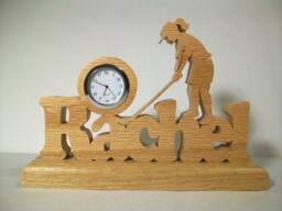 Custom Solid Oak Golfer Desk Clock, Handmade Personalized Gift - thumbnail 1