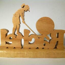 Custom Solid Oak Golfer Desk Clock, Handmade Personalized Gift - thumbnail 3