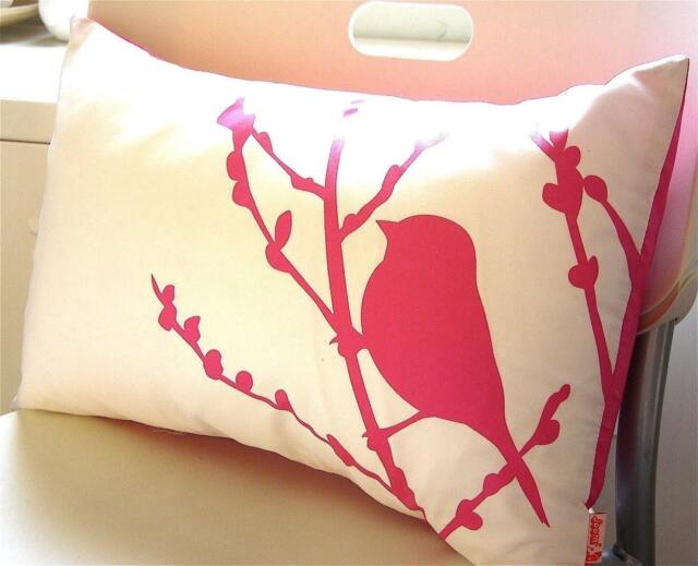 Hot Pink On Off - White Bird Cherry Blossom Pillow - image 1
