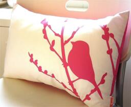 Hot Pink On Off - White Bird Cherry Blossom Pillow - thumbnail 1