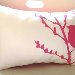 Hot Pink On Off - White Bird Cherry Blossom Pillow - thumbnail 3