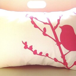 Hot Pink On Off - White Bird Cherry Blossom Pillow - thumbnail 2