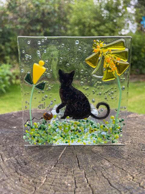 Handmade Fused Glass Cat Tealight Holder Unique Lover Gift - image 1
