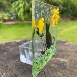 Handmade Fused Glass Cat Tealight Holder Unique Lover Gift - thumbnail 2