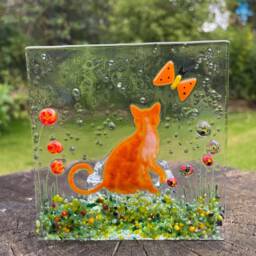 Handmade Fused Glass Cat Tealight Holder Unique Lover Gift - thumbnail 3