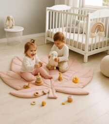Organic Cotton Maple Leaf Baby Play Mat Two-Tone Nursery Rug