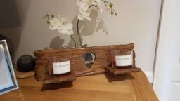 Solid Oak Rustic Candle Shelf With Heart Cut Out Detail .candles Not Included - thumbnail 1