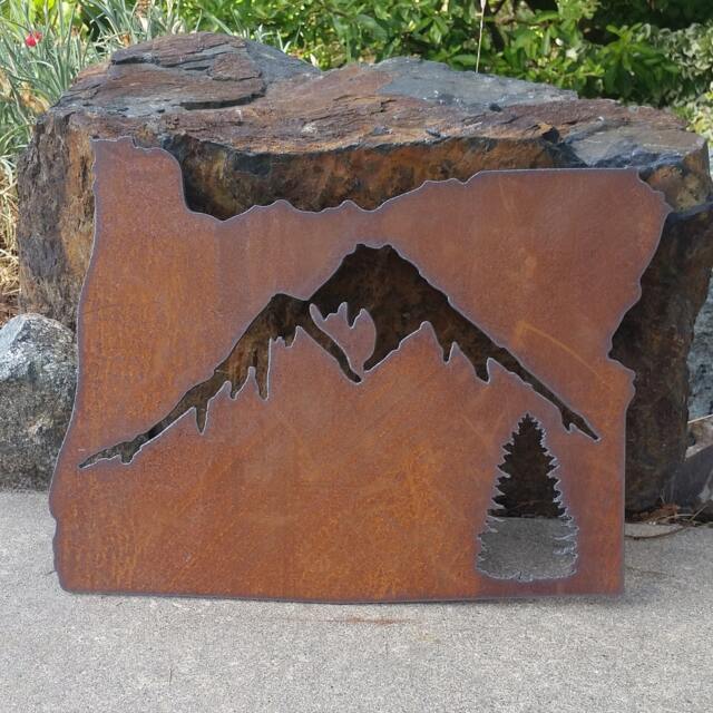 Custom State Mountain Tree Sign Oregon Recycled Steel Rustic Wall Hanging Your State Any - image 1