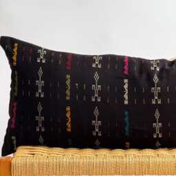 Vintage Hmong Hemp Pillow Handwoven Tribal Textile, Navy Batik - thumbnail 2