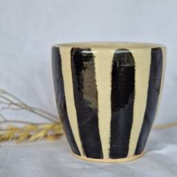 stripe Ceramic Planter, Handmade Glazed Pot, Black Plant Pots, 500Ml White Vessel, Unique British Gift, Handcrafted Pots - thumbnail 3