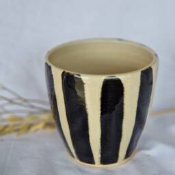 stripe Ceramic Planter, Handmade Glazed Pot, Black Plant Pots, 500Ml White Vessel, Unique British Gift, Handcrafted Pots - thumbnail 2