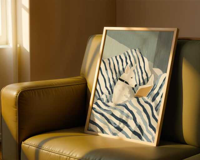 Bull Terrier Wall Art Print Dog Reading in Bed Illustration, Cozy For Bedroom Decor, Gift Pet Lovers - image 1