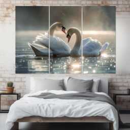 Swans Canvas Print, Love Wall Art, in Painting, Anniversary Gift, Romantic Couple Poster, Framed & Ready To Hang - thumbnail 3